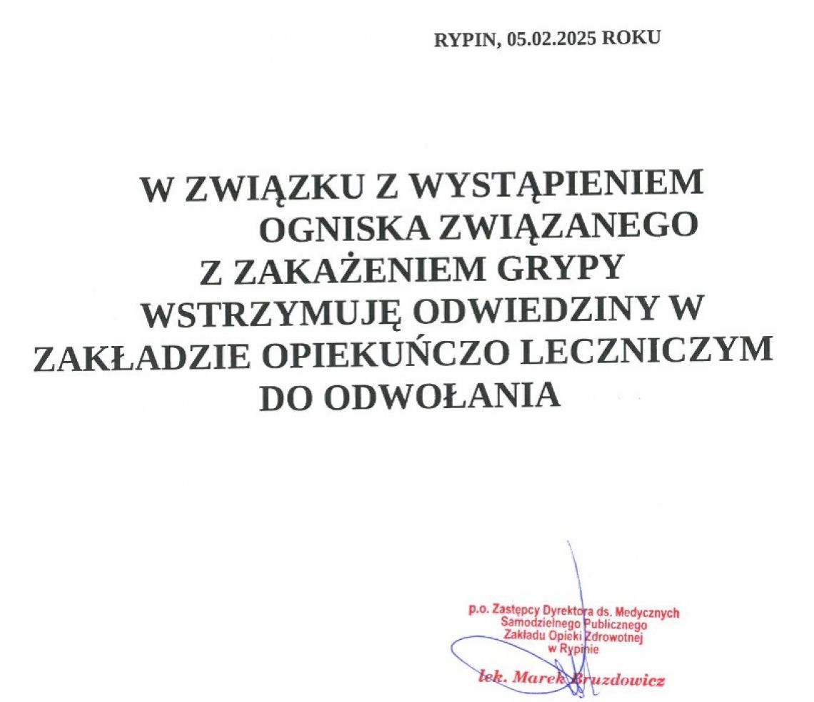 Zakaz odwiedzin w Zakładzie Opiekuńczo Leczniczym