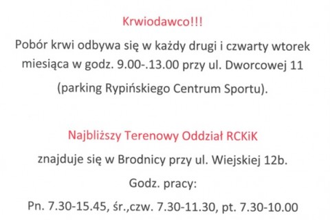 Informacja dla Krwiodawców